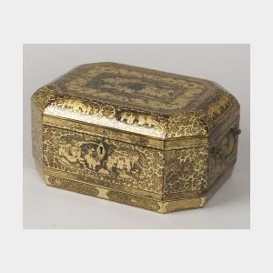Chinese Export Gilt Lacquered Tea Caddy