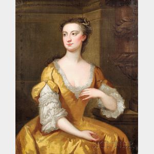 British School, 18th Century Style Portrait of a Seated Lady in a Yellow Dress