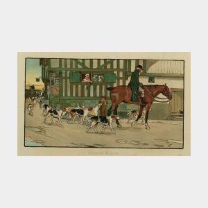 Lot of Six British Foxhunting Prints: Including Work by Cecil Charles Windsor Aldin (British, 1870-1935).