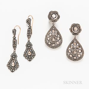 Two Pairs of Silver and Rose-cut Diamond Earrings