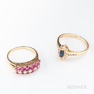 Two 14kt Gold, Diamond, and Gem-set Rings