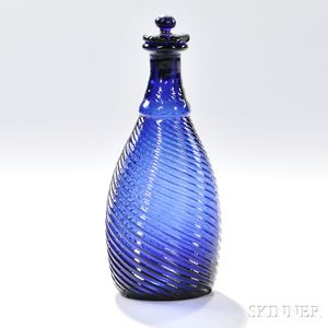 Sapphire Blue Three-mold Twisted Glass Cruet