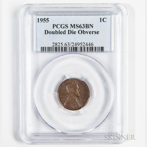 1955 Doubled Die Obverse Lincoln Cent, PCGS MS63BN. 