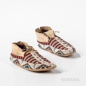 Pair of Plains Beaded Hide Moccasins