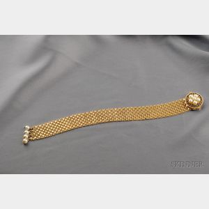 14kt Gold, Cultured Pearl, and Sapphire Bracelet