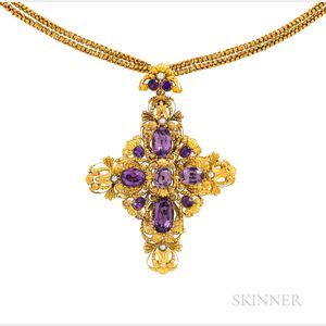 Antique Gold and Amethyst Cannetille-work Pendant
