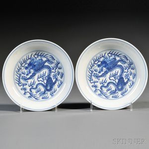 Pair of Blue and White Dragon Dishes