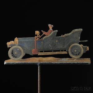 Polychrome-painted Sheet Iron Early Touring Car Weathervane