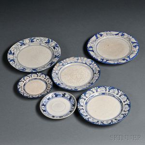 Six Dedham Pottery Plates and Saucers