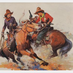 Domingo F. Periconi (American, 1883-1940) Cowboy Confrontation on the Range