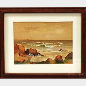 American School, 19th/20th Century Rocky Shore with Waves