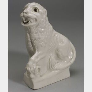 Staffordshire White Salt Glazed Stoneware Model of a Dog of Fo