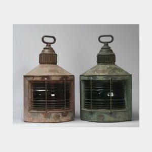 Pair of Iron and Glass Ship&#39;s Lanterns