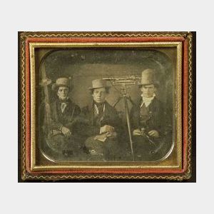Daguerreotype of Three Surveyors with Level on Tripod