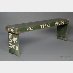 Painted Wooden "Read The Sun" Newspaper Advertising Bench
