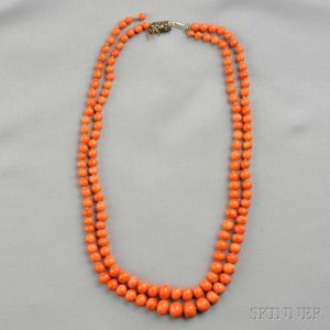 Double-strand Coral Bead Necklace