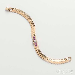 Retro 14kt Gold, Diamond, and Ruby Bracelet