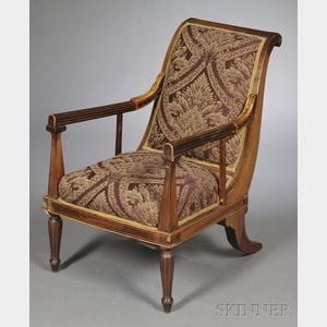 Italian Neoclassical Inlaid Fruitwood Open Armchair