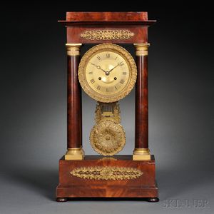 Mahogany and Gilt-brass French Portico Clock