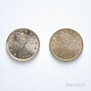 1905 and 1906 Liberty Head Nickels. 