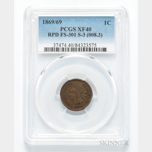 1869/69 Indian Head Cent, Repunched Date, FS-301, S-3, PCGS XF40. 