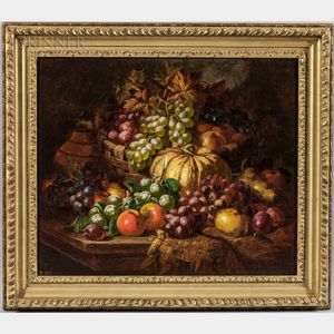 Charles Thomas Bale (British, act.1866-1895) Fruit and Basket Still Life.