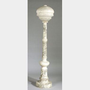 Large Classical Revival Carved Alabaster Hall Lamp