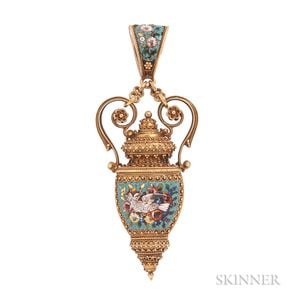 Fine Archeological Revival Gold and Micromosaic Pendant