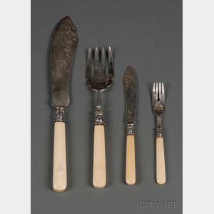 Victorian Silver and Ivory-handled Fish Flatware Set