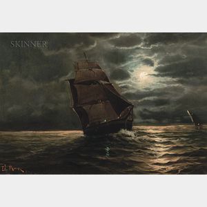 Edward Moran (American, 1829-1901) Ship in Moonlight