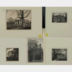 Thomas Willoughby Nason (American, 1889-1971) Lot of Five Architectural Views: The Old Manse, Concord