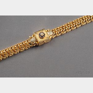 14kt Gold, Sapphire, and Diamond Covered Wristwatch