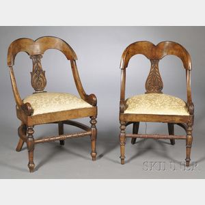 Pair of Italian Neoclassical Walnut Barrel Chairs