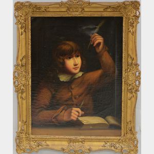 Continental School, 19th Century Portrait of a Boy with a Pen