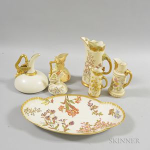 Seven Royal Worcester Floral-decorated Porcelain Tableware Items. 