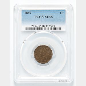 1869 Indian Head Cent, PCGS AU55. 