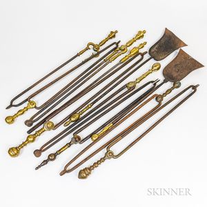 Group of Brass and Iron Fire Tools