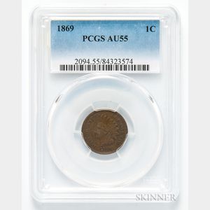 1869 Indian Head Cent, PCGS AU55. 