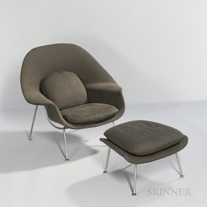 Eero Saarinen (Finnish American, 1910-1961) for Knoll Associates Womb Chair and Ottoman