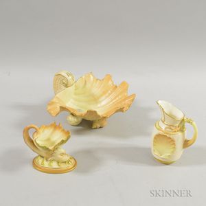Three Royal Worcester Shell-form Porcelain Items