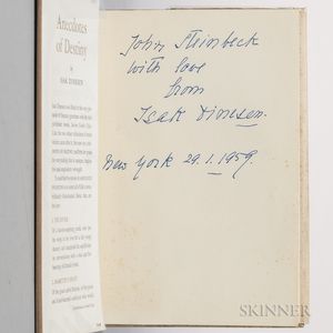 Dinesen, Isak (1885-1962) Anecdotes of Destiny , Signed Presentation Copy Inscribed to John Steinbeck.