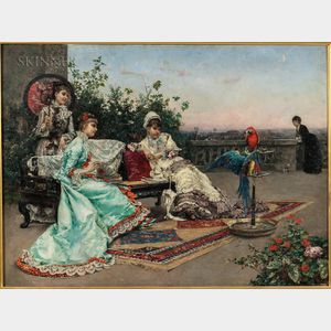 Julius LeBlanc Stewart (American, 1855-1919) Twilight on the Terrace, Paris