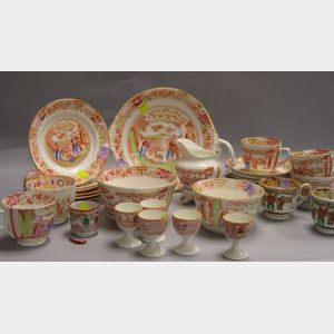 Assembled Twenty-nine Piece European Chinese-style Decorated Porcelain Partial Breakfast Set.