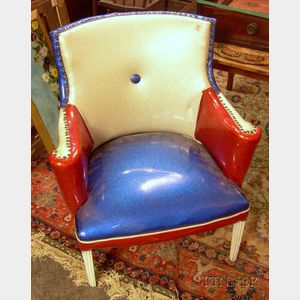 Red, White, and Blue Vinyl Upholstered Armchair