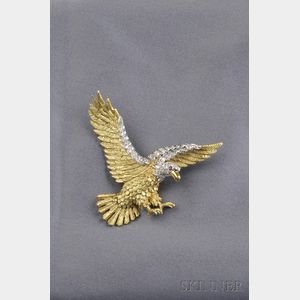 18kt Gold, Platinum, Diamond and Ruby Eagle Brooch