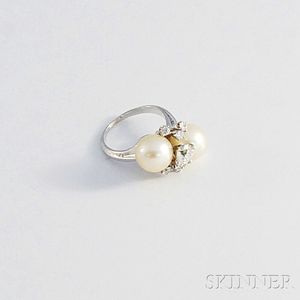 White Gold, Cultured Pearl, and Diamond Ring