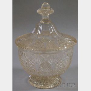 Colorless Cut Glass Footed Punch Bowl with Cover