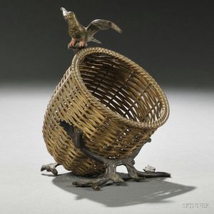 Austrian Cold-painted Bronze Basket with Bird