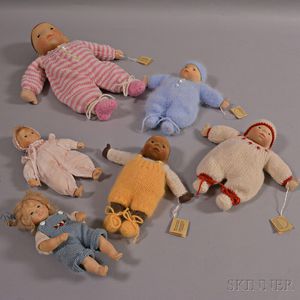 Four Elisabeth Pongratz Collectible Baby Dolls and Two Other Similar Dolls