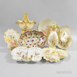 Nine Continental Floral-decorated Porcelain Tableware Items